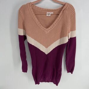 Somedays Lovin ribbed knit v neck mauve purple chevron sweater dress women small